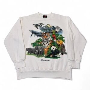 VTG 1991 habitat endangered species of the world Massachusetts crewneck white M
